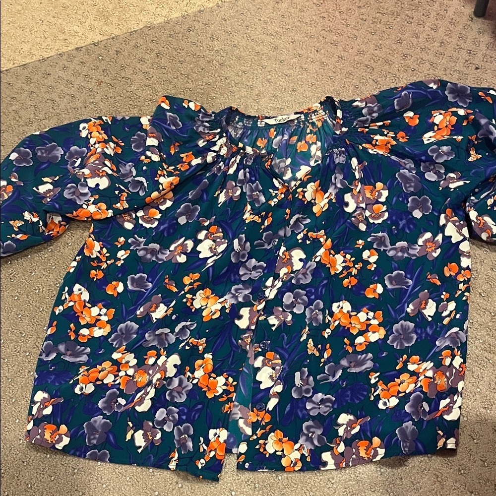 Tucker Blue and Orange Floral Blouse silk